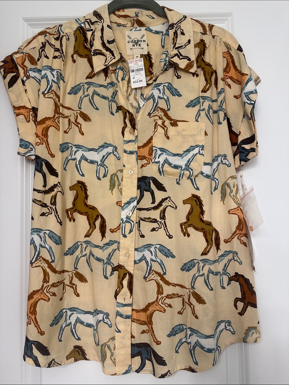 Cotton Rye Horse Print Button-Up Shirt - Beige Multi